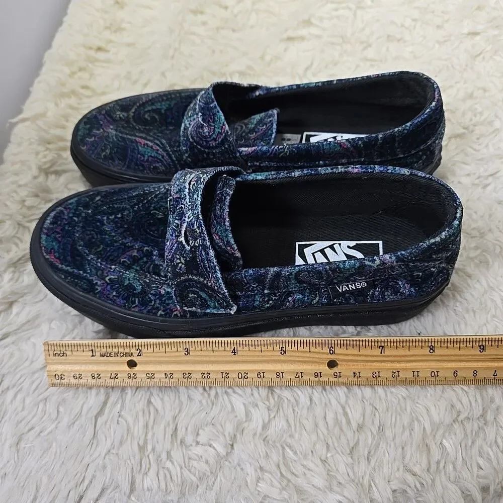 VANS Style 53 Velvet Paisley Men 4 Woman 5.5 Dark Blue Green Loafers Comfort Art
